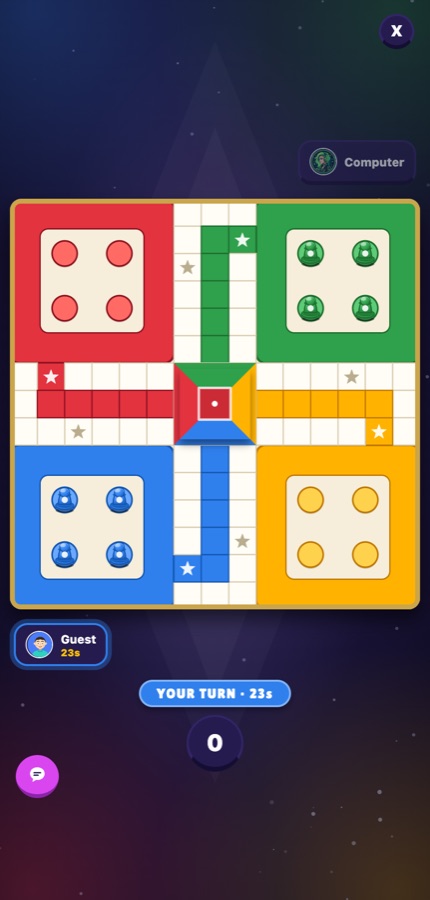 Ludo Rush live match on a four-player board